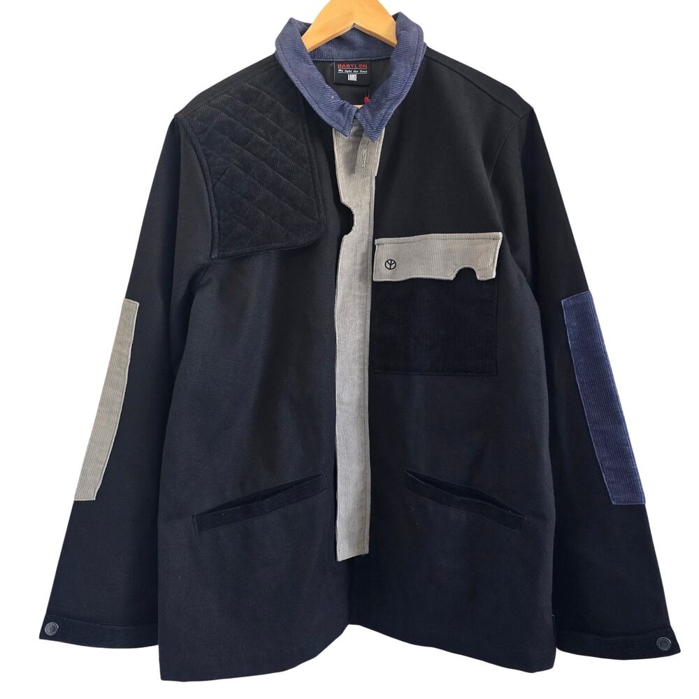 *NWT Mens Babylon LA Work Chore Coat Jacket Size L Black Canvas Corduroy - Picture 2 of 12